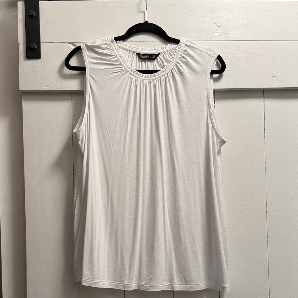 Simply Vera Wang White Tank Top Shell Ruffle Neck XL